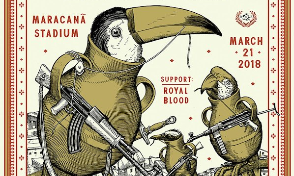 Pearl Jam divulga polêmico pôster de show no Rio com pássaros armados
